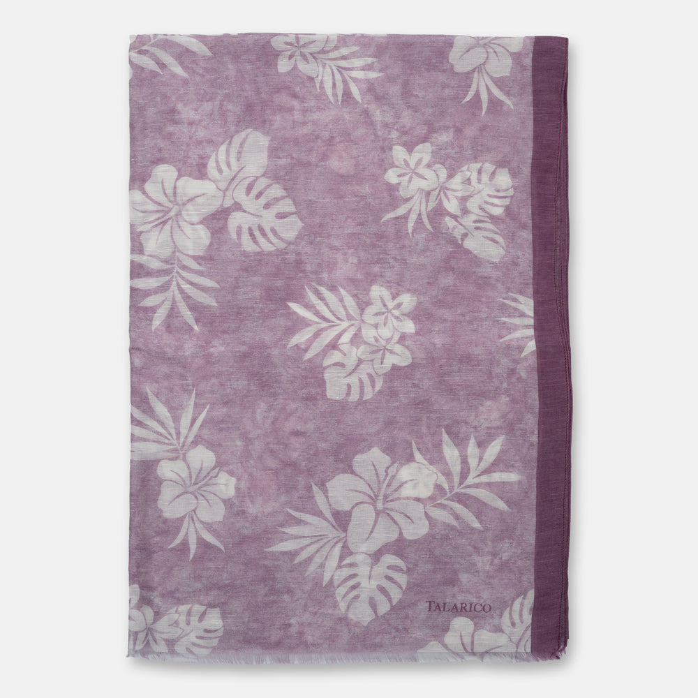 Sperlonga Scarf in Pure Purple Linen with Botanical Motif | Made in Italy - Women