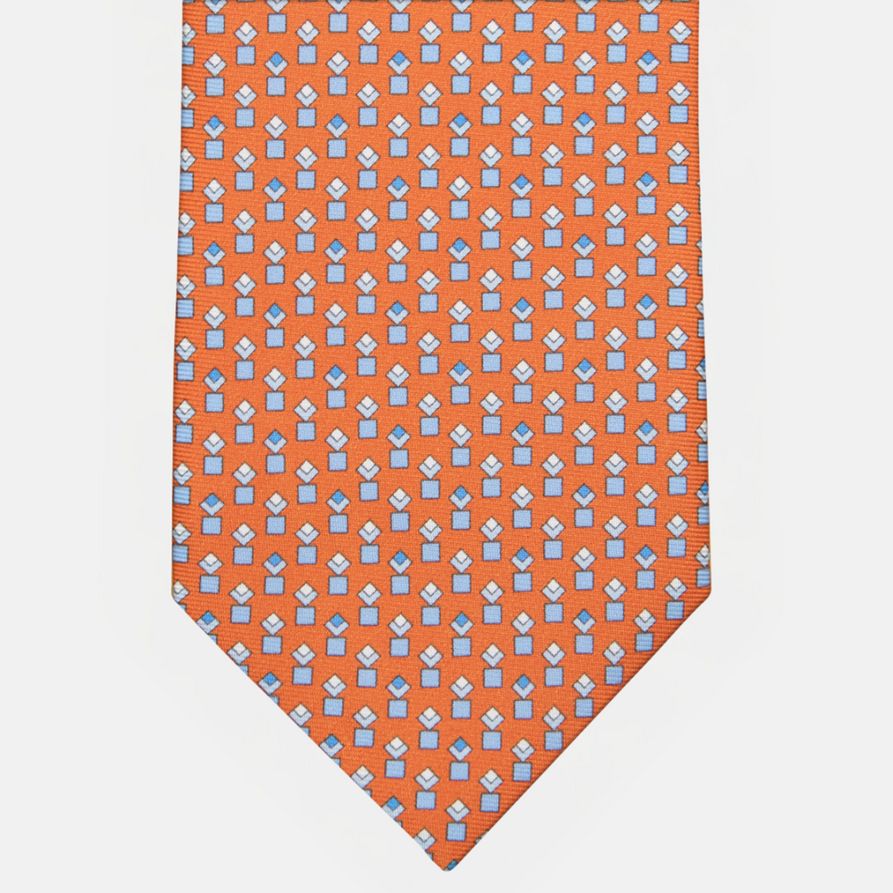 3-fold Tie in Geometric Pattern Orange - M34186