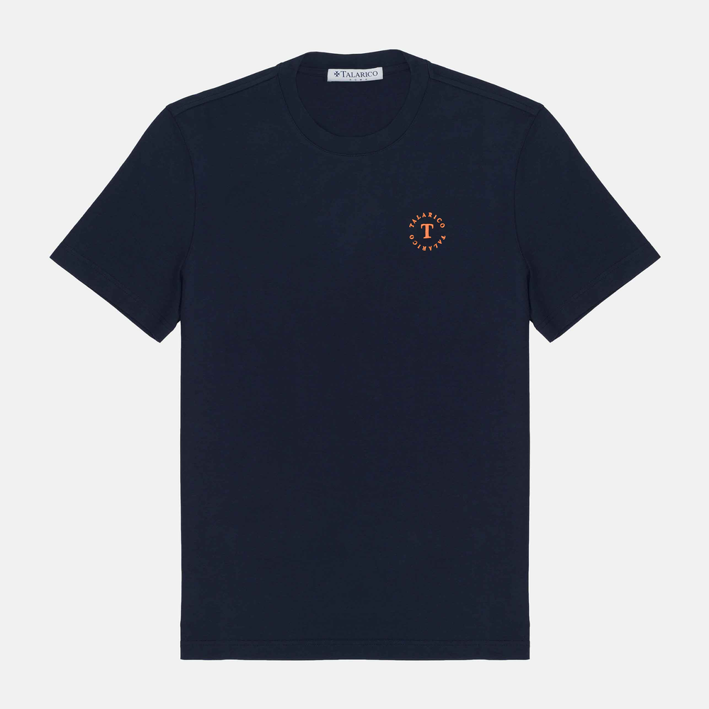 T SHIRT TALARICO IN COTONE BLU CON LOGO ARANCIONE