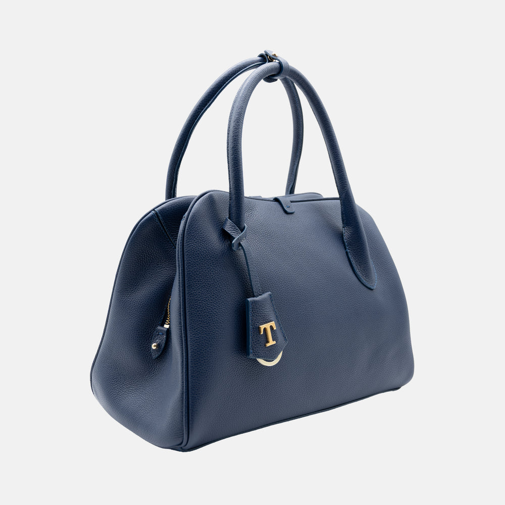 Borsa T Sleek Talarico in pelle martellata colore Blu