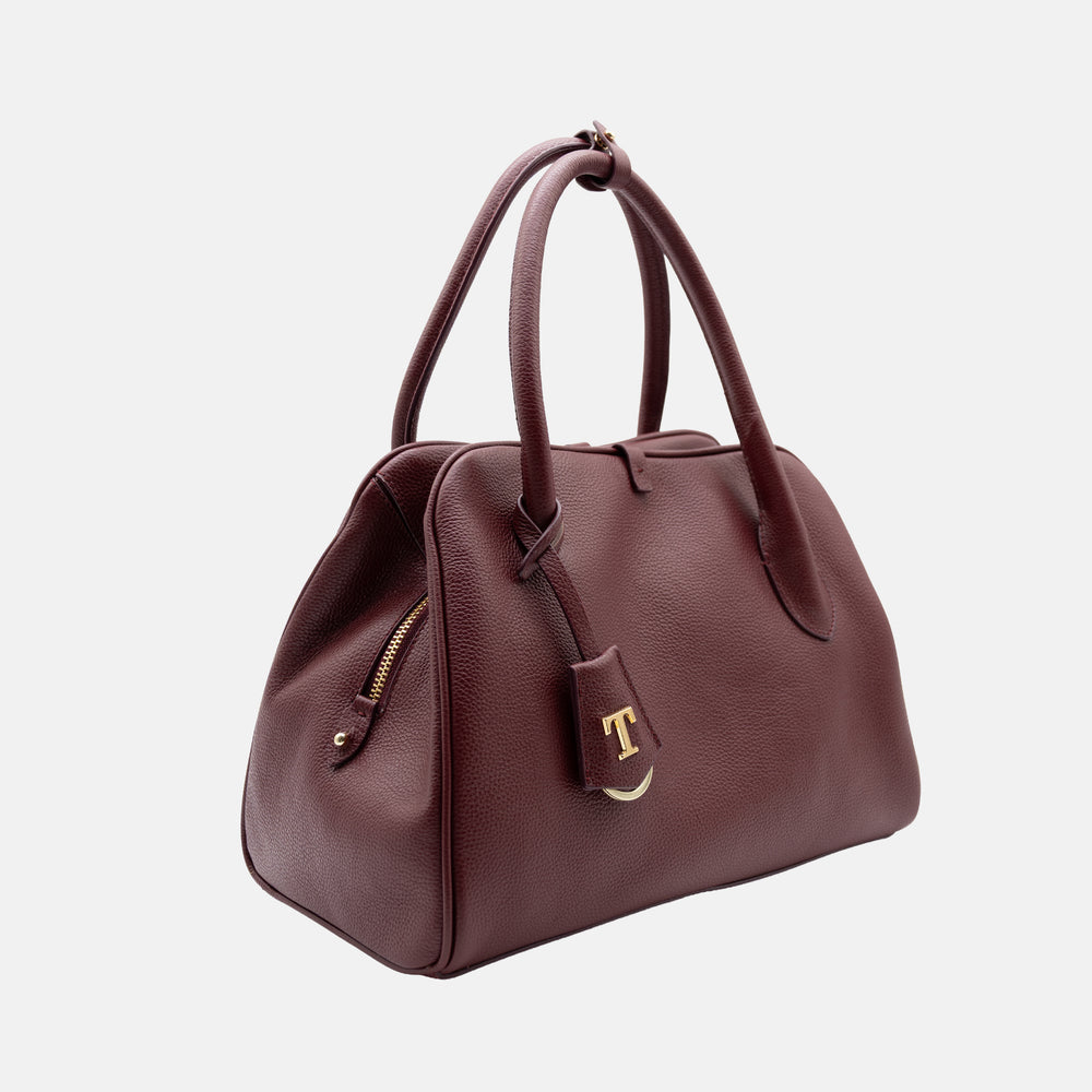Borsa T Sleek Talarico in pelle martellata colore Bordeaux