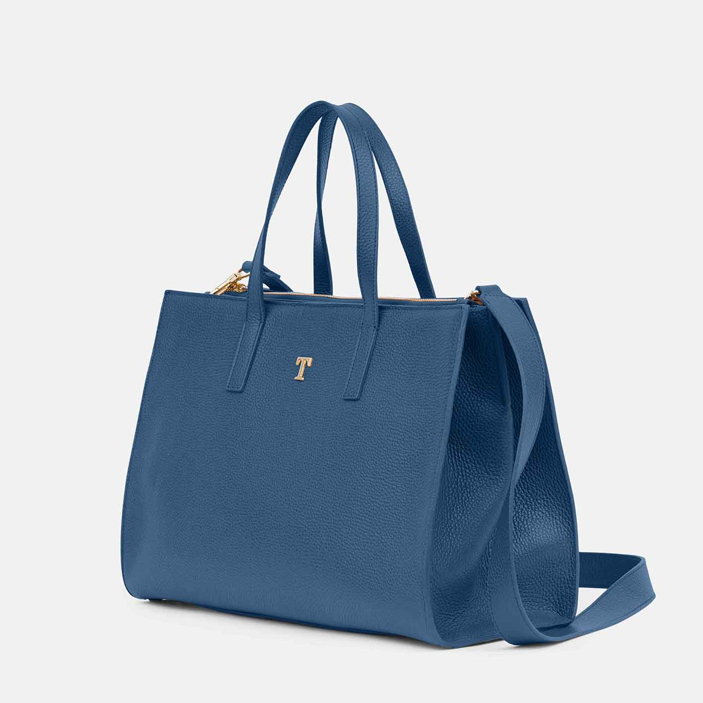 Talarico Shopper Bag in Hammered Leather Avio Color