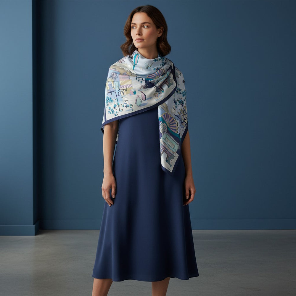 90's Twill Silk Scarf: Journey to the Rising Sun 