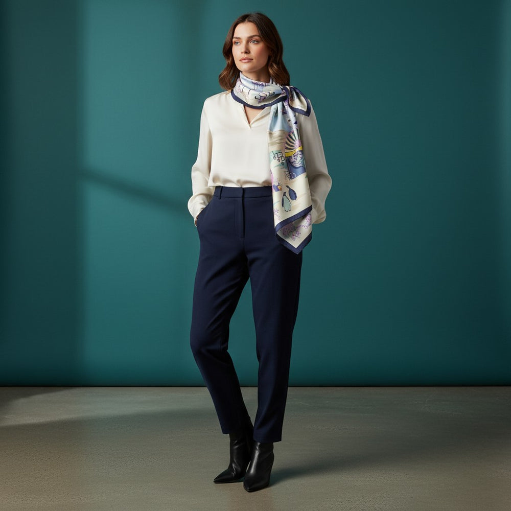 90's Twill Silk Scarf: Journey to the Rising Sun