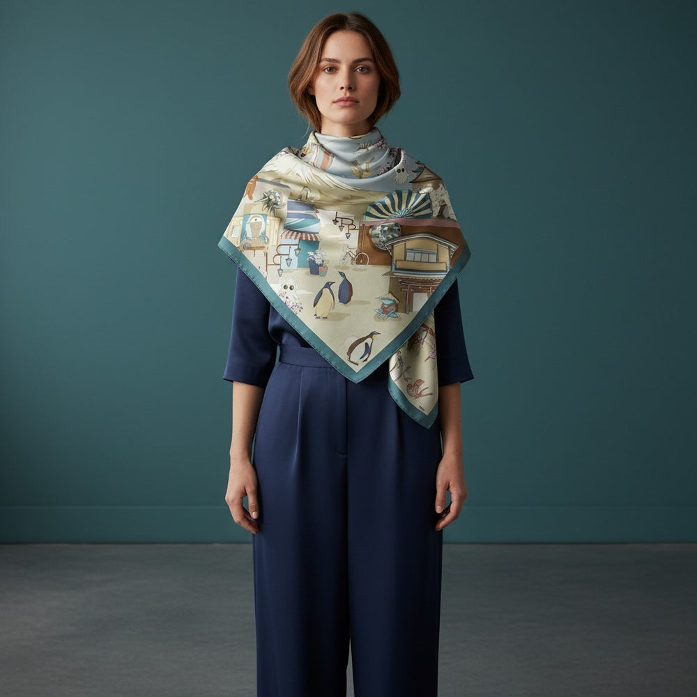 90's Twill Silk Scarf: Journey to the Rising Sun