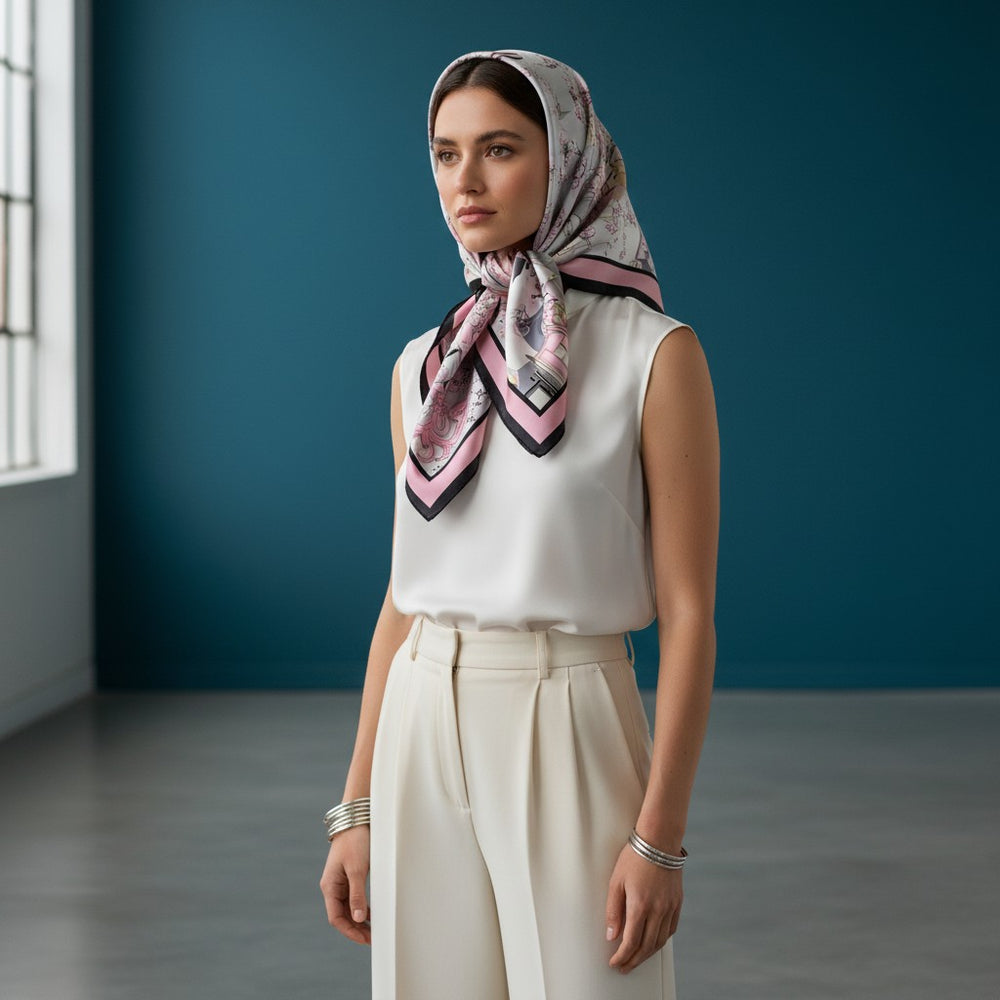 90's Twill Silk Scarf: Journey to the Rising Sun