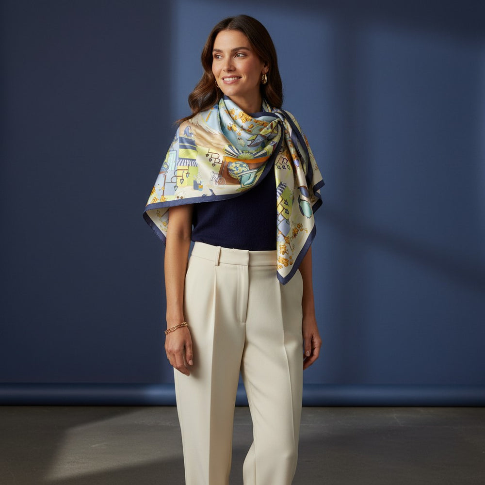 90's Twill Silk Scarf: Journey to the Rising Sun