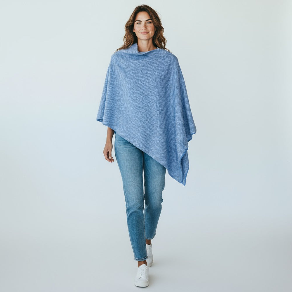 Mantella Modello Virgola in Cashmere Jeans Panna
