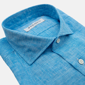 Camicia In Lino Collo alla Francese Azzurro
