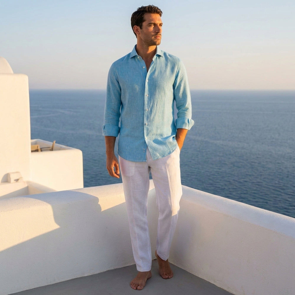Linen Shirt French Collar Pool