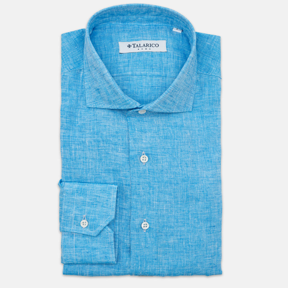 Camicia In Lino Collo alla Francese Azzurro