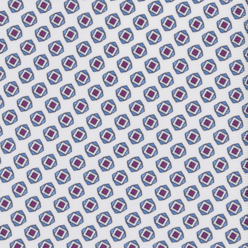 3-fold Silk Tie with Geometric Pattern in White - M34008
