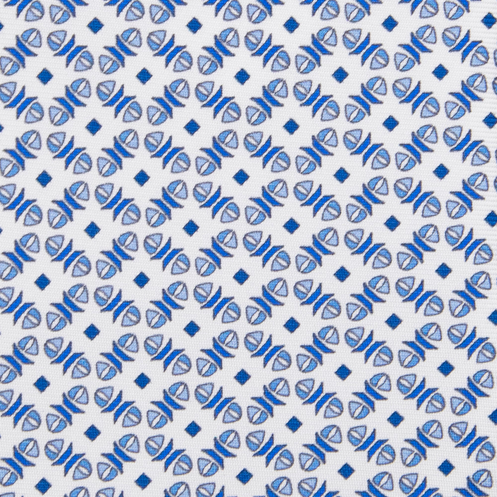 3-fold Silk Tie with Boat Pattern White - MO6517