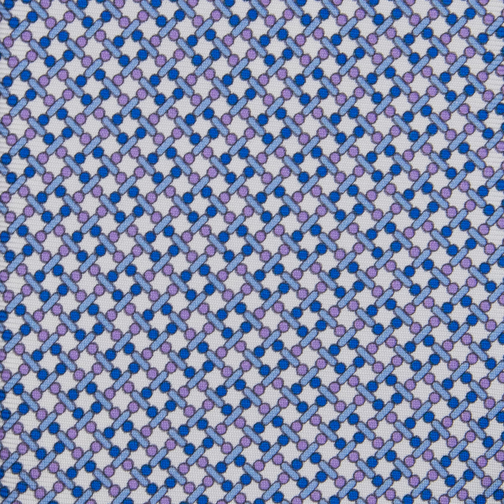 3-fold Silk Tie with Geometric Pattern in White - M49154