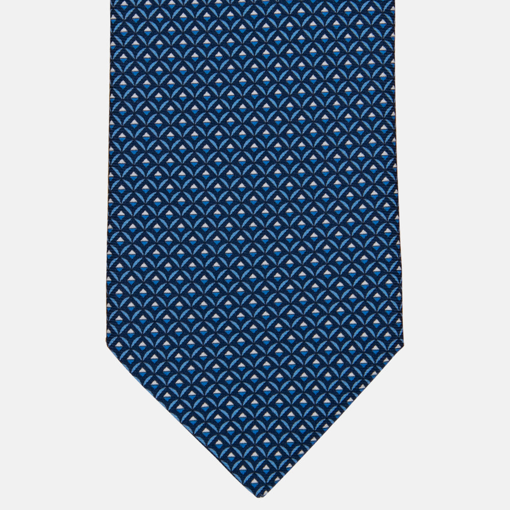 3-fold Tie in Geometric Pattern Light Blue Silk - M49301
