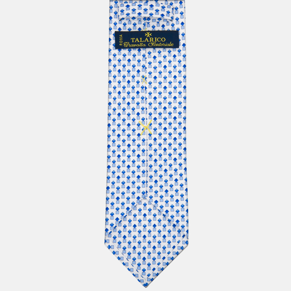 3-fold Tie in Geometric Pattern White Silk - M34186