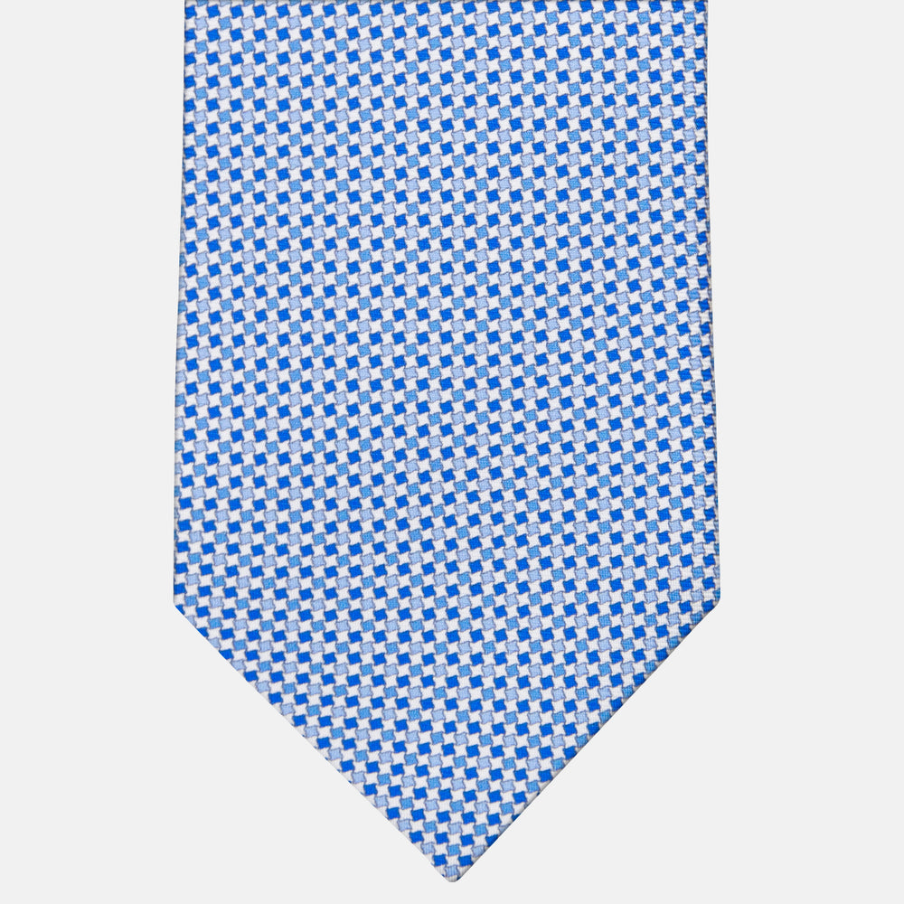 3-fold Silk Tie with Geometric Pattern in White - MOA409