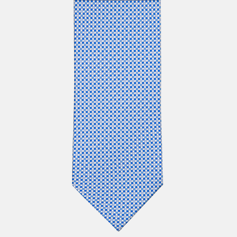 3-fold Silk Tie with Geometric Pattern in White - MOA409