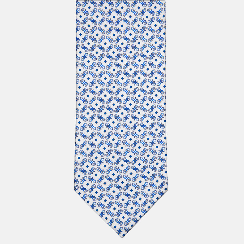 3-fold Silk Tie with Boat Pattern White - MO6517