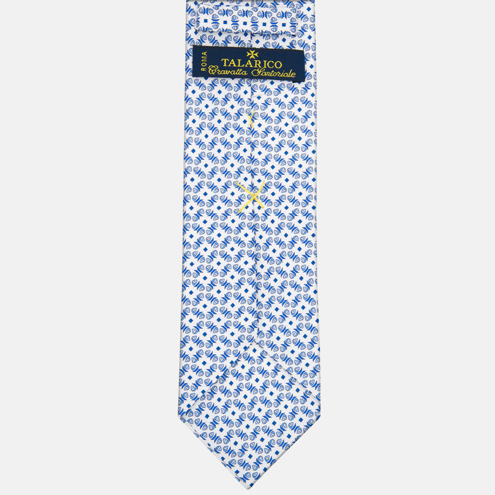 3-fold Silk Tie with Boat Pattern White - MO6517