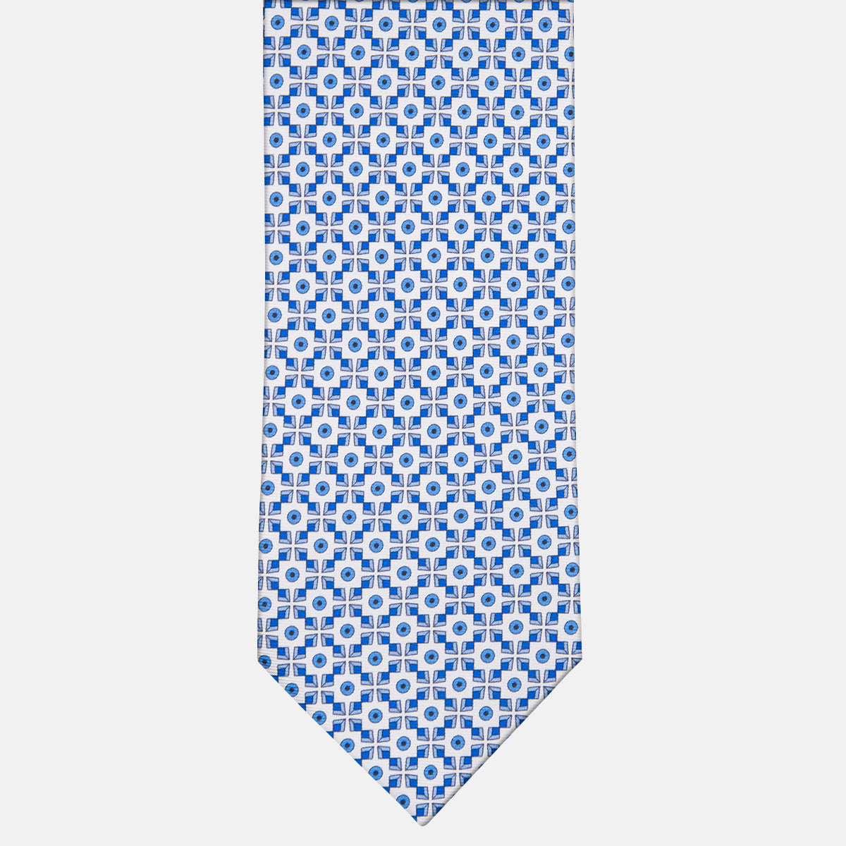 3-fold Silk Tie with White Geometric Pattern - M49229