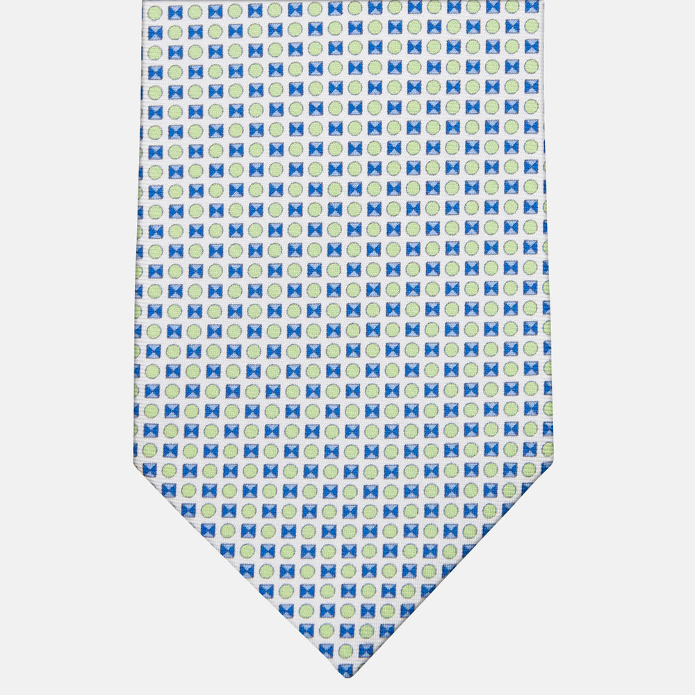 3-fold Silk Tie with Geometric Pattern in White - M50003