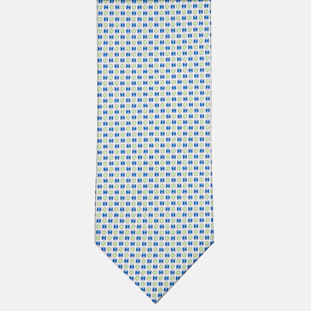 3-fold Silk Tie with Geometric Pattern in White - M50003