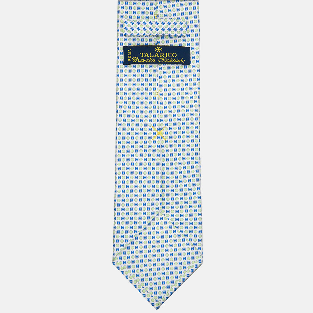 3-fold Silk Tie with Geometric Pattern in White - M50003
