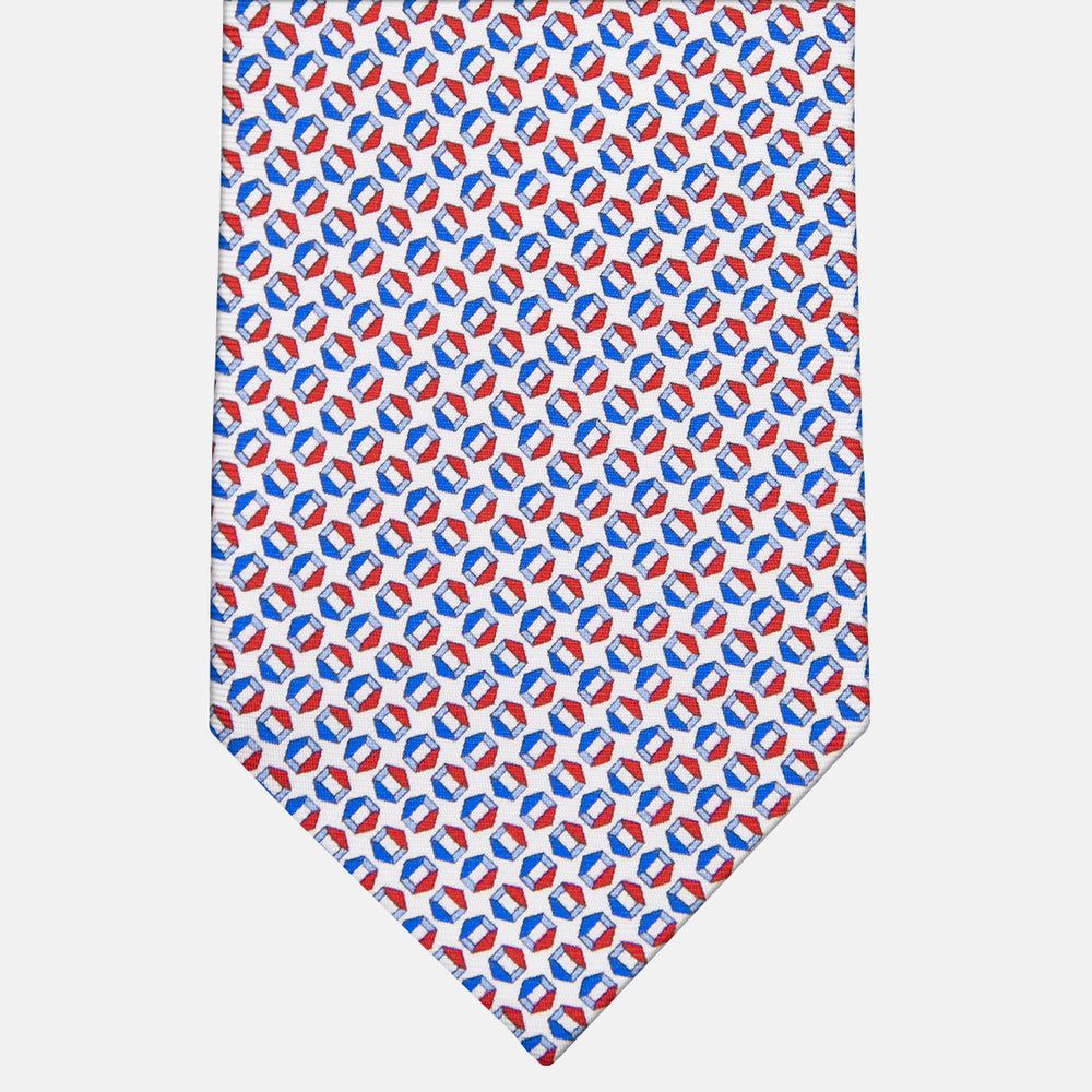 3-fold Silk Tie with Geometric Pattern White-MO9983