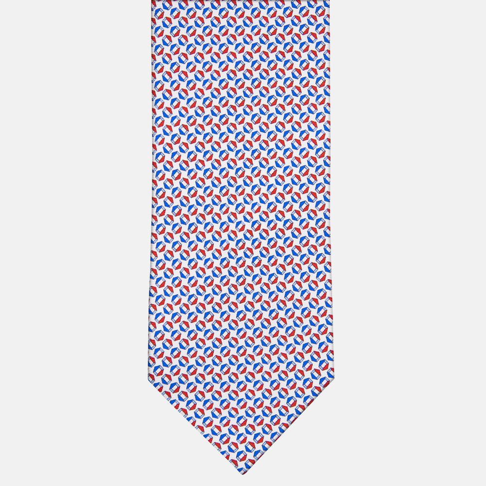 3-fold Silk Tie with Geometric Pattern White-MO9983