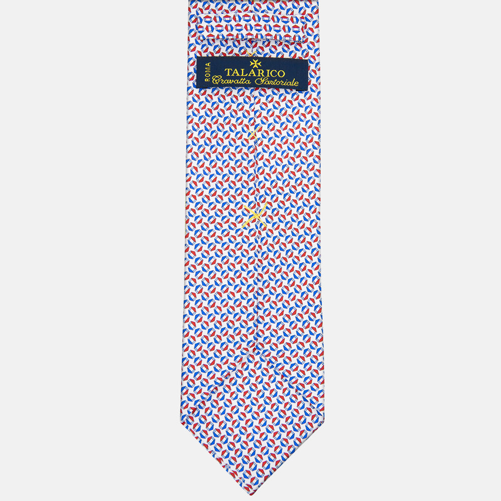 3-fold Silk Tie with Geometric Pattern White-MO9983