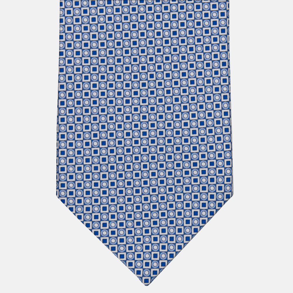 3-fold Silk Tie with Geometric Pattern White - M49115