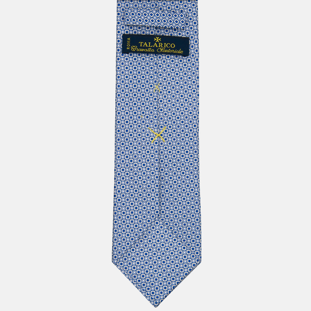 3-fold Silk Tie with Geometric Pattern White - M49115