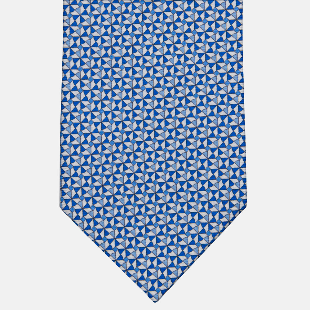 3-fold Silk Tie with Geometric Pattern White-M50028