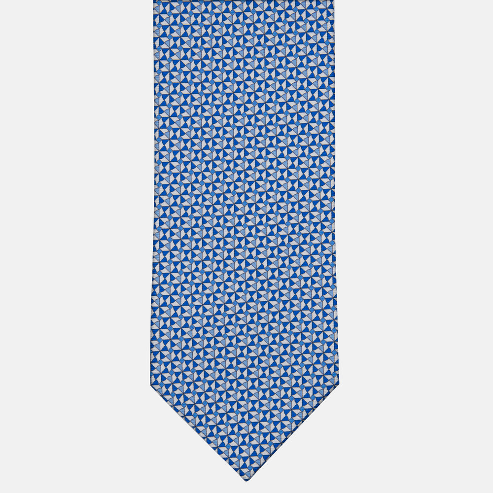 3-fold Silk Tie with Geometric Pattern White-M50028