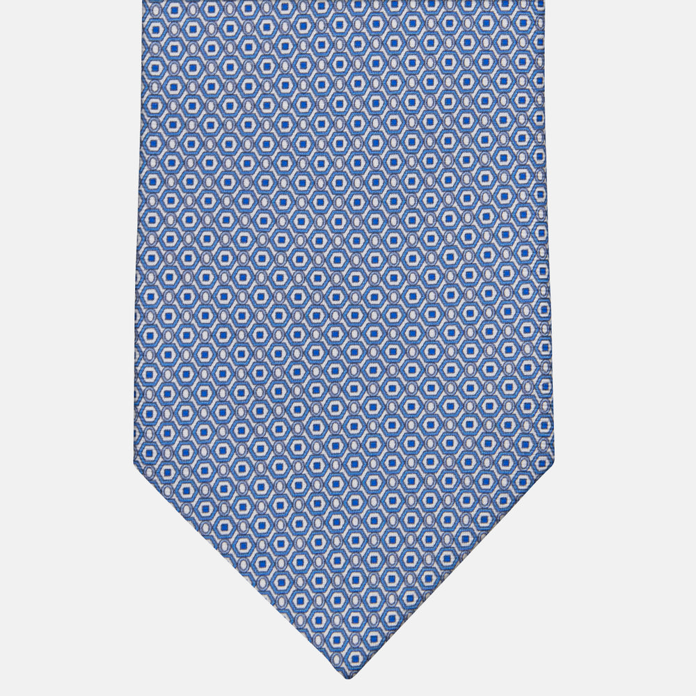 3-fold Silk Tie with Geometric Pattern White-MO9274