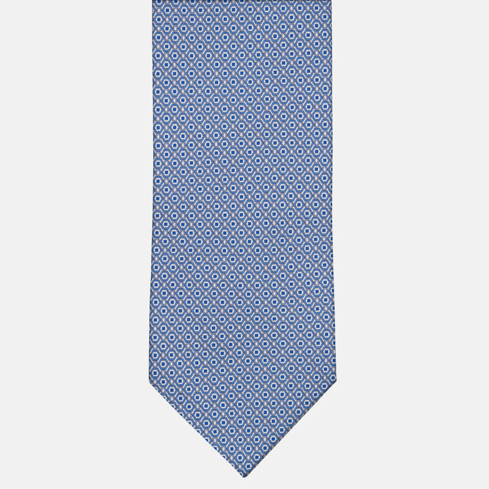 3-fold Silk Tie with Geometric Pattern White-MO9274