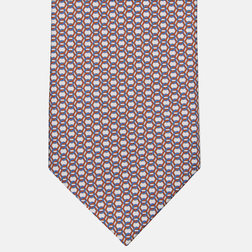3-fold Silk Tie with White Linked Pattern - MO8468