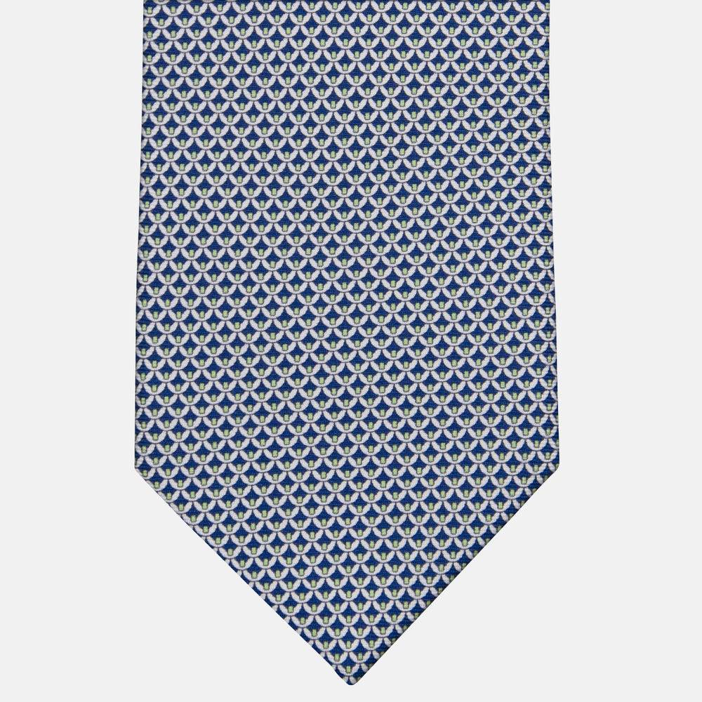 3-fold Tie in Geometric Pattern Blue Green Silk - M50025
