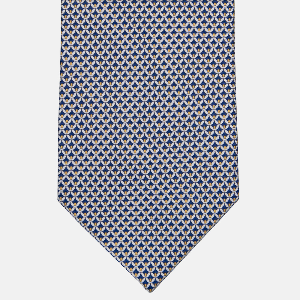 3-fold Tie in Silk with Geometric Pattern Blue Yellow - M50025