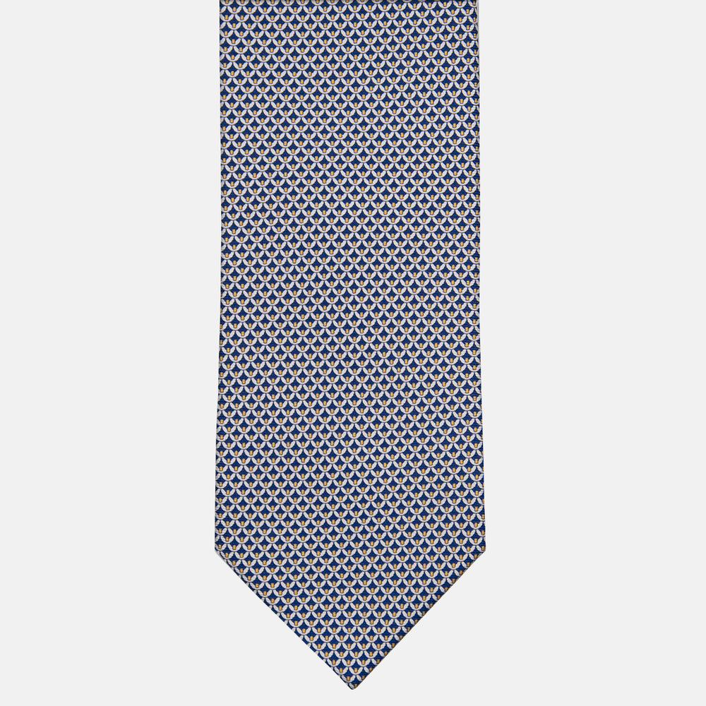 3-fold Tie in Silk with Geometric Pattern Blue Yellow - M50025