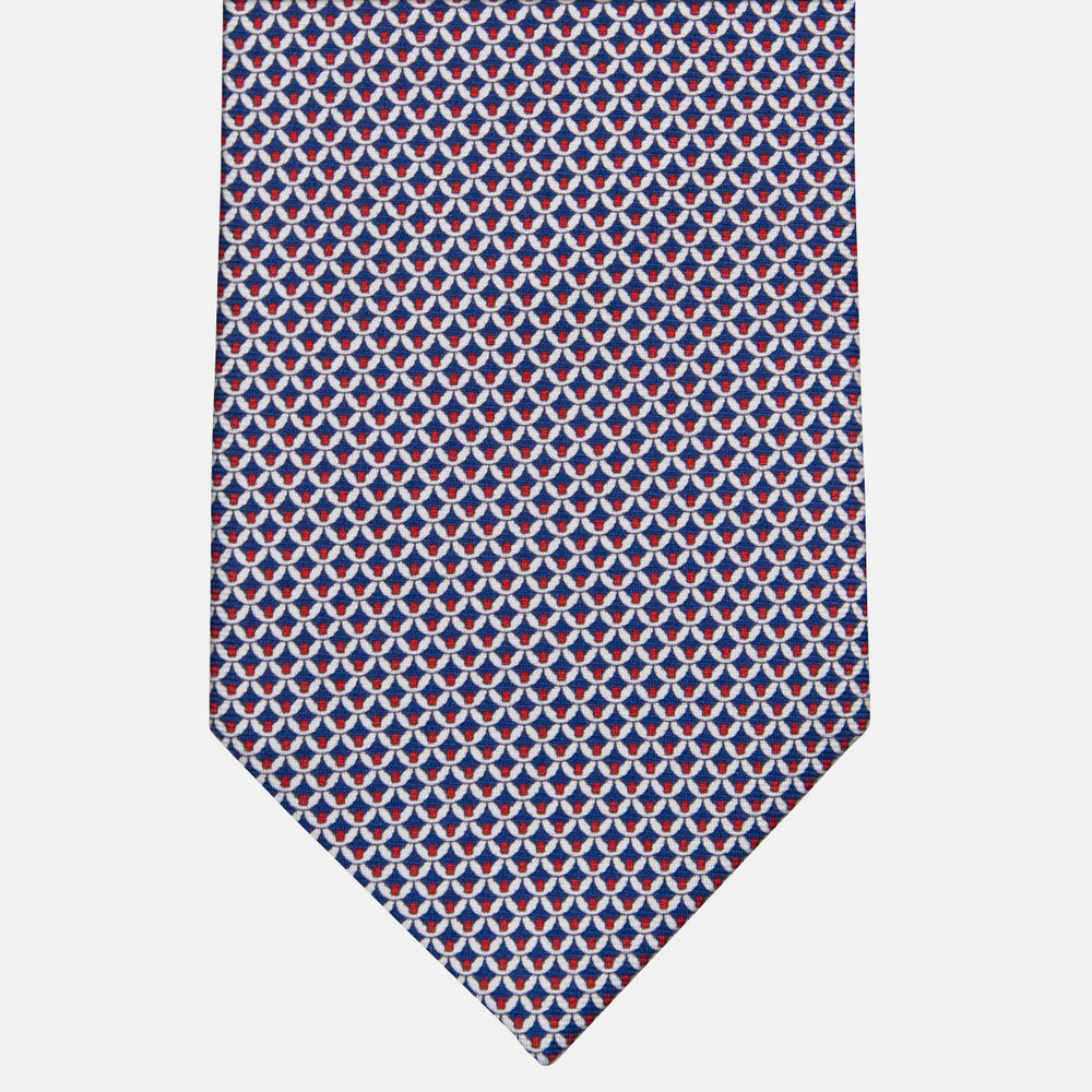 3-fold Tie in Silk Geometric Pattern Blue Red - M50025