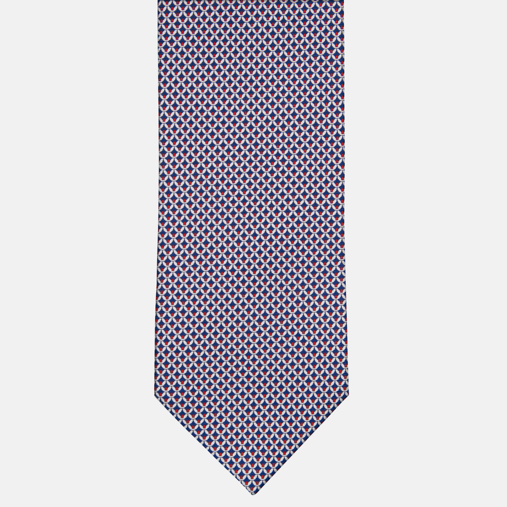 3-fold Tie in Silk Geometric Pattern Blue Red - M50025