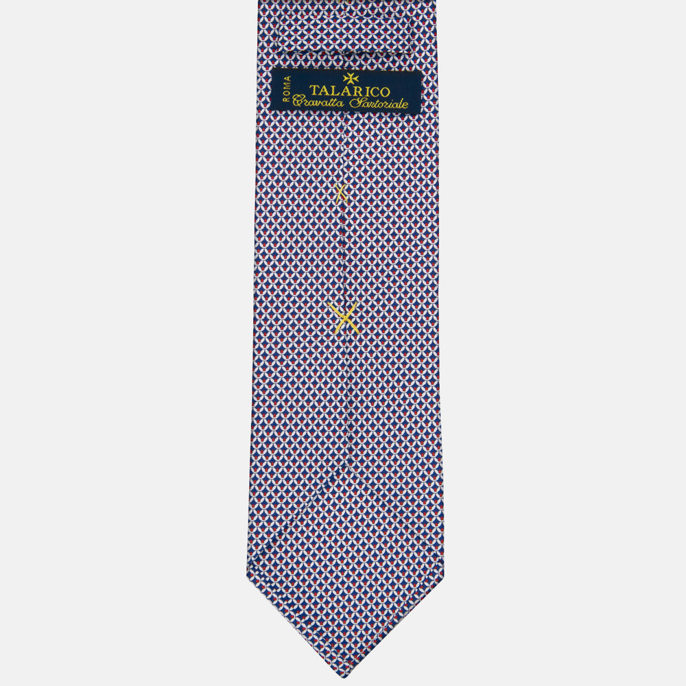 3-fold Tie in Silk Geometric Pattern Blue Red - M50025