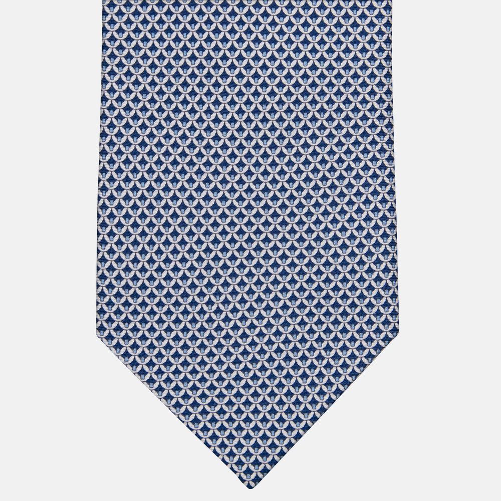 3-fold Tie in Geometric Pattern Light Blue Silk - M50025
