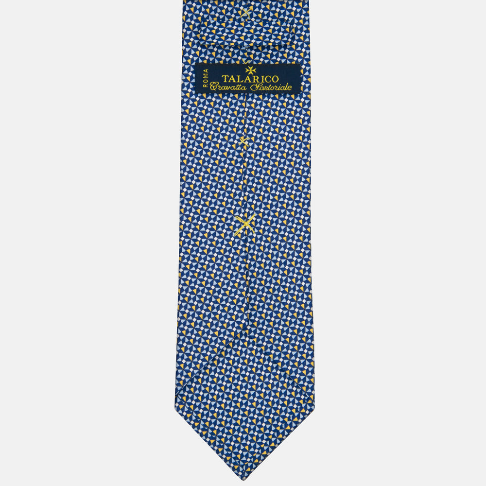 3-fold Tie in Silk with Geometric Pattern in Blue and Yellow - M50028