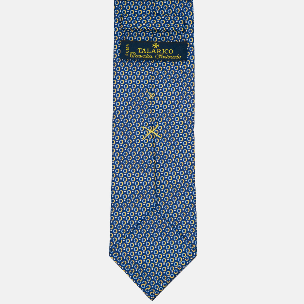 Cravatta 3 pieghe in Seta Fantasia Pois Blu e Giallo- M50026