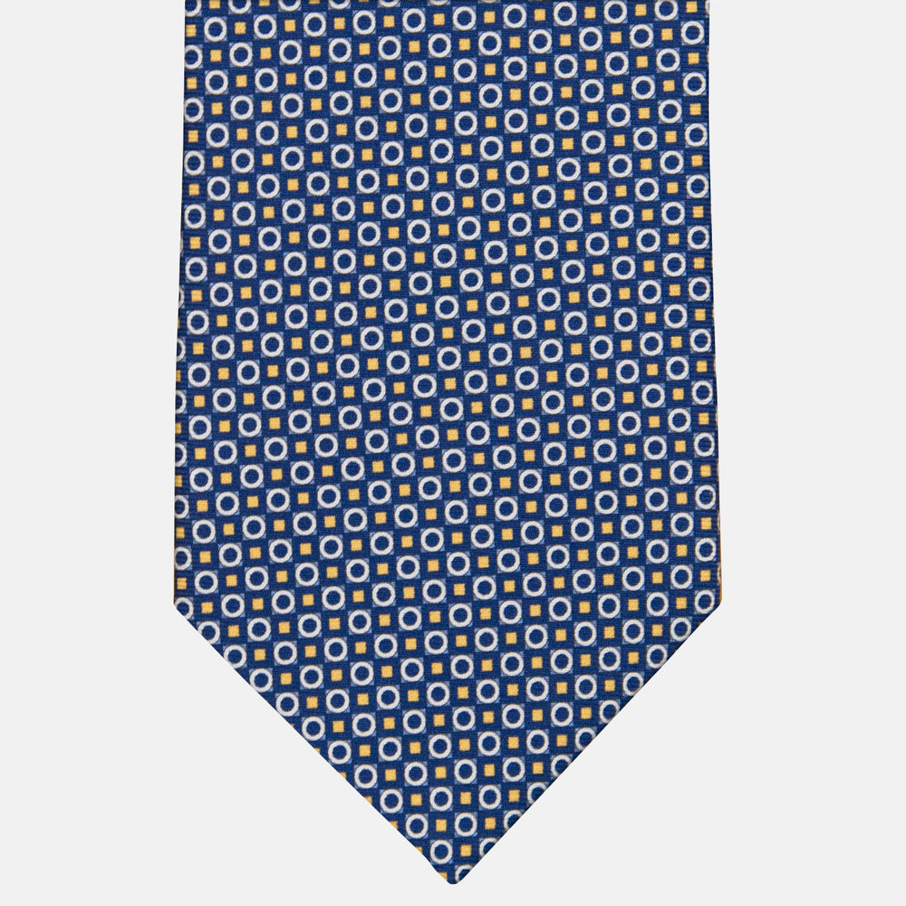 3-fold Tie in Silk with Geometric Pattern in Blue and Yellow M49115