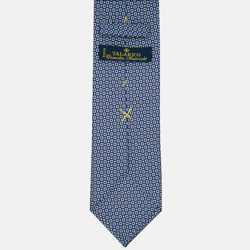 3-fold Tie in Silk with Geometric Pattern in Blue and Yellow M49115