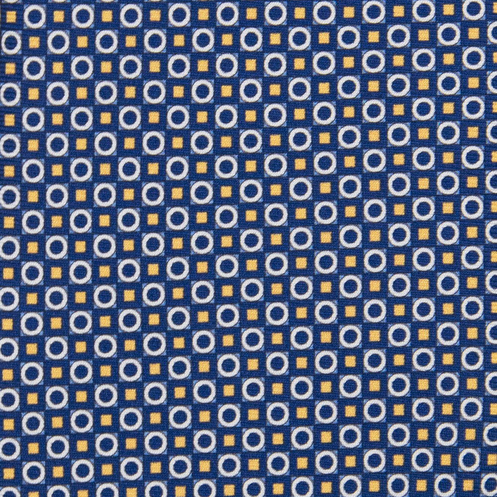 3-fold Tie in Silk with Geometric Pattern in Blue and Yellow M49115